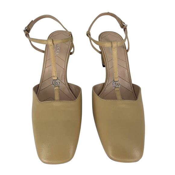 Gucci Nappa Leather T-Strap Marmont Double G Sand Slingback 37 - Picture 8 of 16